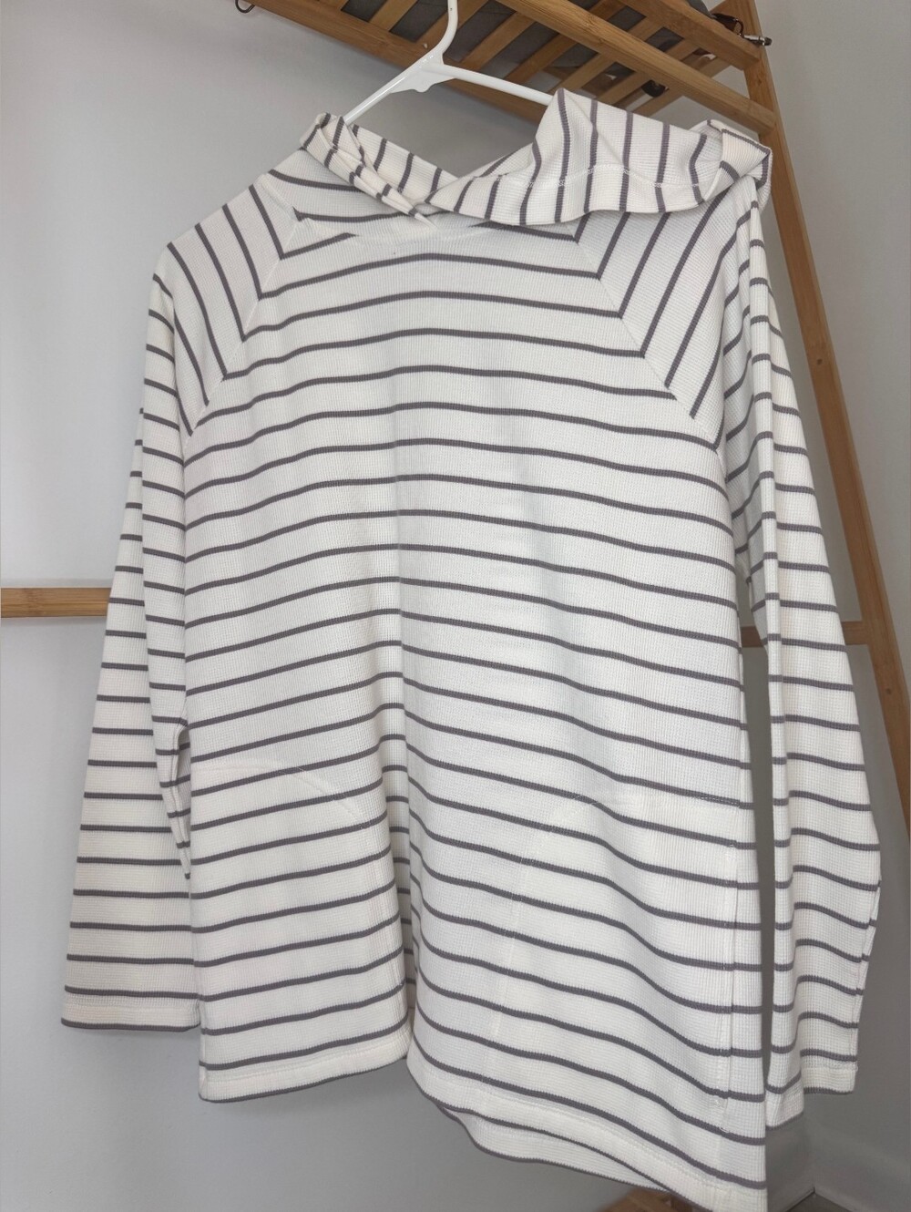 Max & Mia - Striped White & Gray Long Sleeve Hoodie - Size SMALL